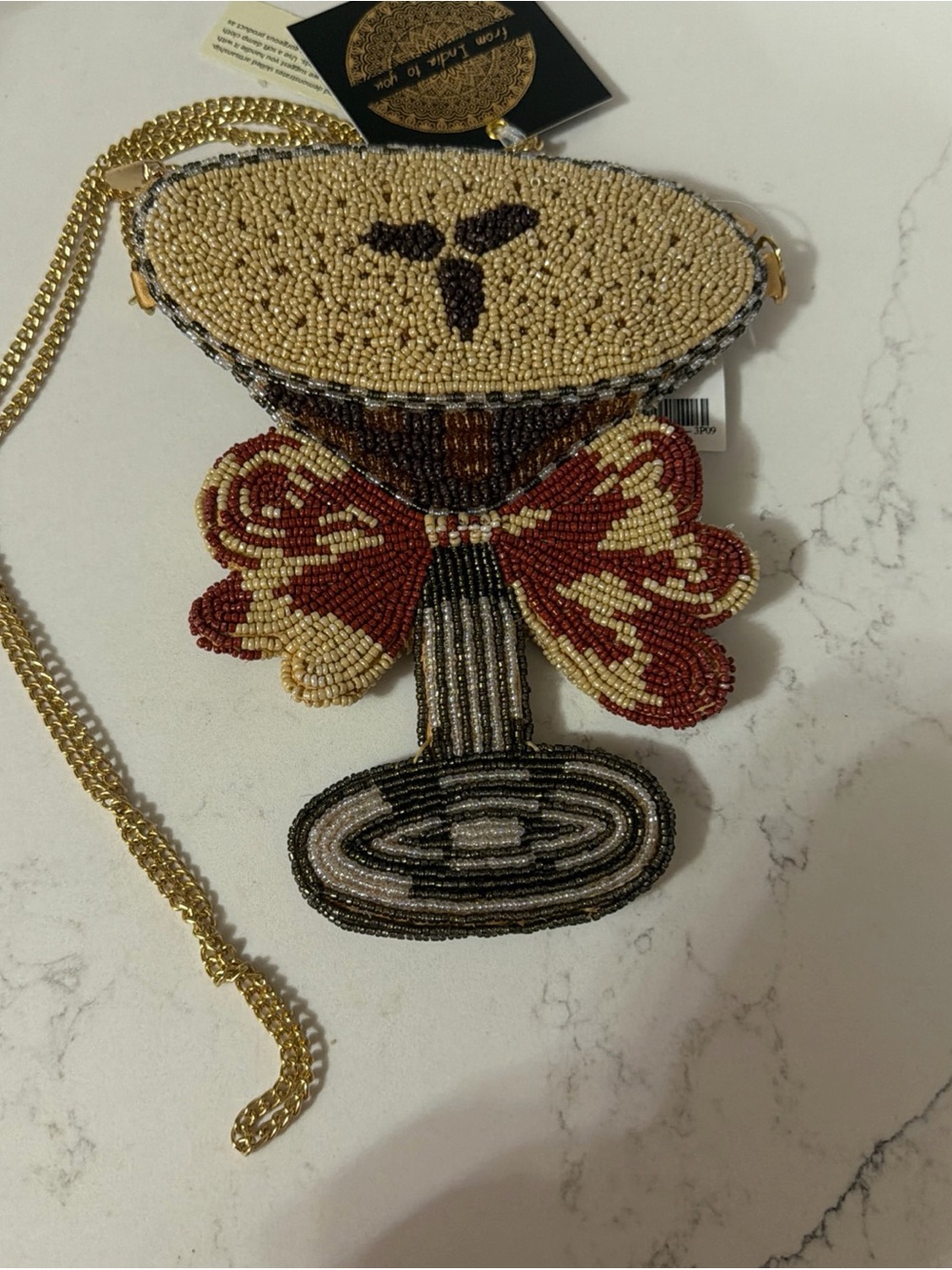 Beaded Cocktail Glass Crossbody Bag with Red Bow